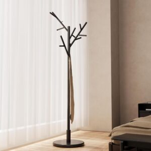 Black Creative Rubberwood Freestanding Coat Rack