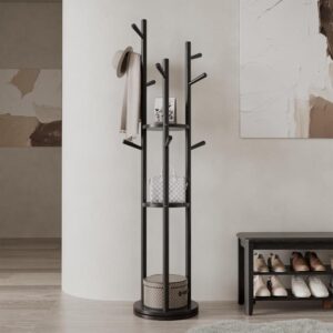 Black Solid Wood Rotary Coat Rack