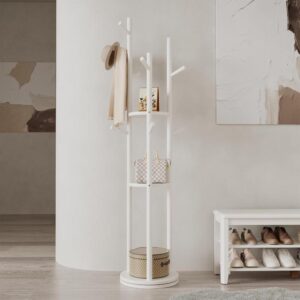 White Solid Wood Rotary Coat Rack