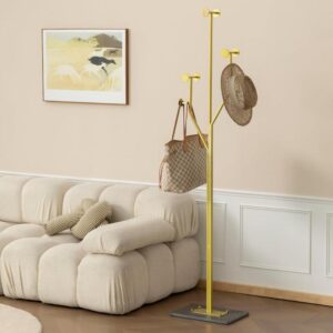 Gold Tree-Shaped Metal Freestanding Coat Rack