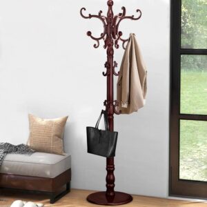 Mahogany Vintage Wooden Coat Tree Rack