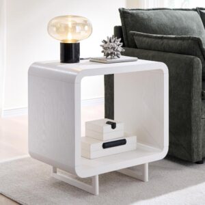 White Wooden End Table​ With Charging Station