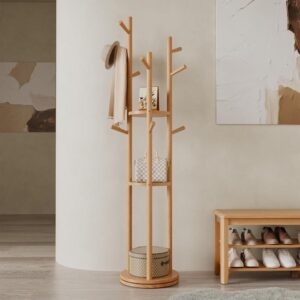 Natural Solid Wood Rotary Coat Rack