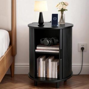 Black End Table With Sliding Door