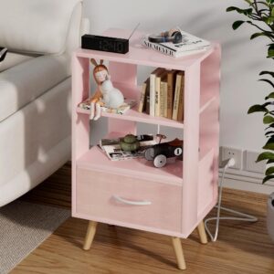 Pink Wooden Bedside Table With USB Ports