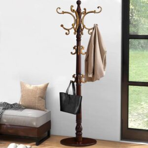 Brown-Gold Vintage Wooden Coat Tree Rack