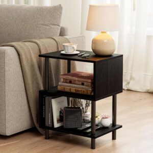 Black Sturdy Metal Wood End Table​
