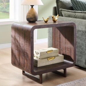 Brown Wooden End Table​ With Charging Station