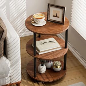 Rustic-Walnut Industrial Vintage Round End Table​