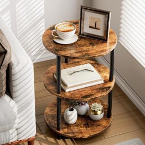Rustic-Brown Industrial Vintage Round End Table​