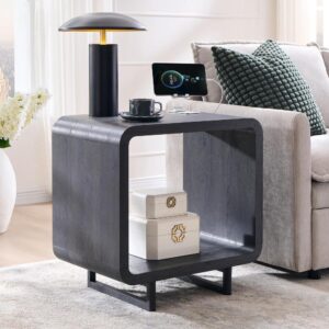 Dark-Grey Wooden End Table​ With Charging Station