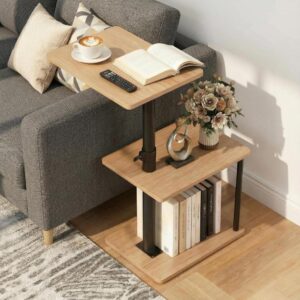 Oak 360° Swivel Adjustable Side Table