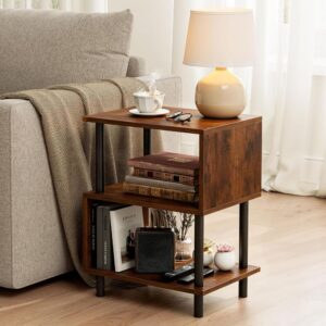 Rustic-Brown Sturdy Metal Wood End Table​