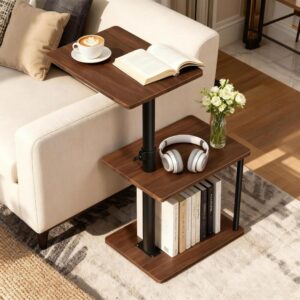 Walnut 360° Swivel Adjustable Side Table