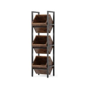 Rustic-Brown Wooden Floor Stand Shelving Unit