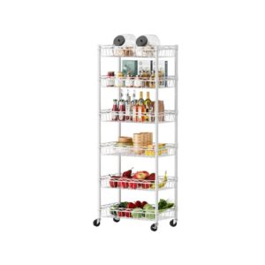 6-Tier White Basket Adjustable Storage Rack